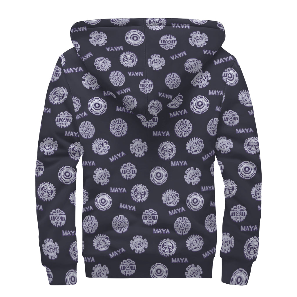 Maya Symbol Pattern Print Sherpa Lined Zip Up Hoodie