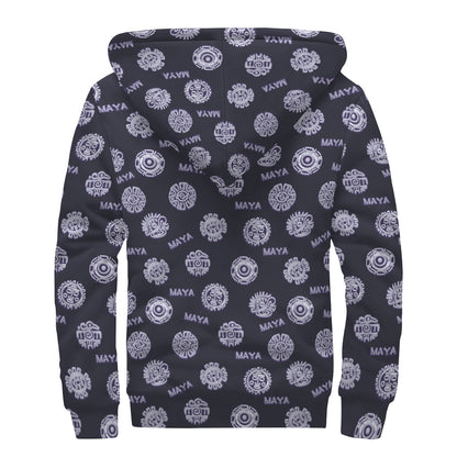 Maya Symbol Pattern Print Sherpa Lined Zip Up Hoodie
