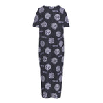 Maya Symbol Pattern Print Short Sleeve Long Nightdress