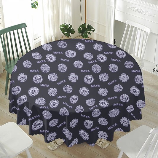 Maya Symbol Pattern Print Waterproof Round Tablecloth