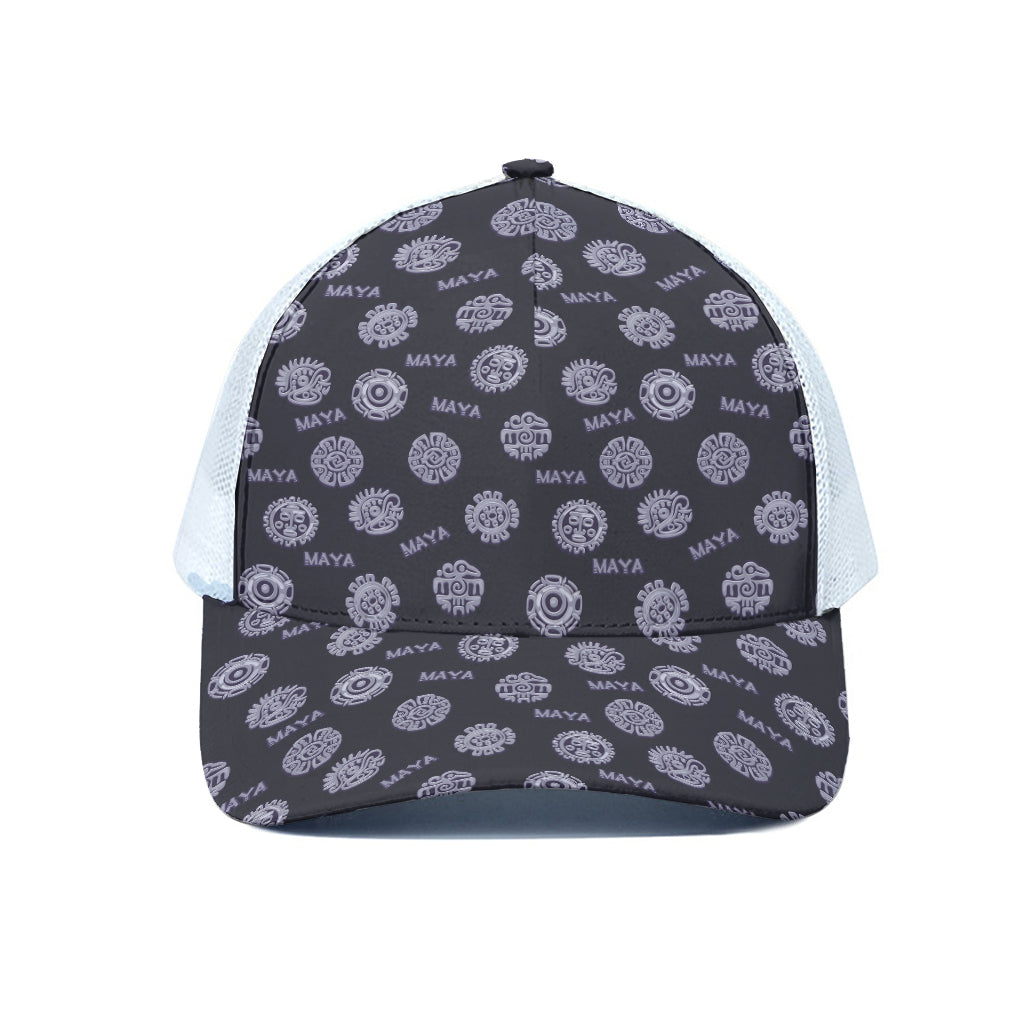 Maya Symbol Pattern Print White Mesh Trucker Cap