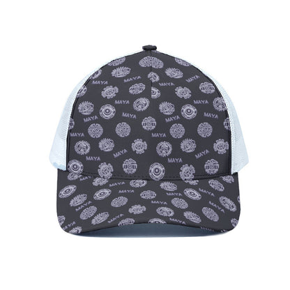 Maya Symbol Pattern Print White Mesh Trucker Cap