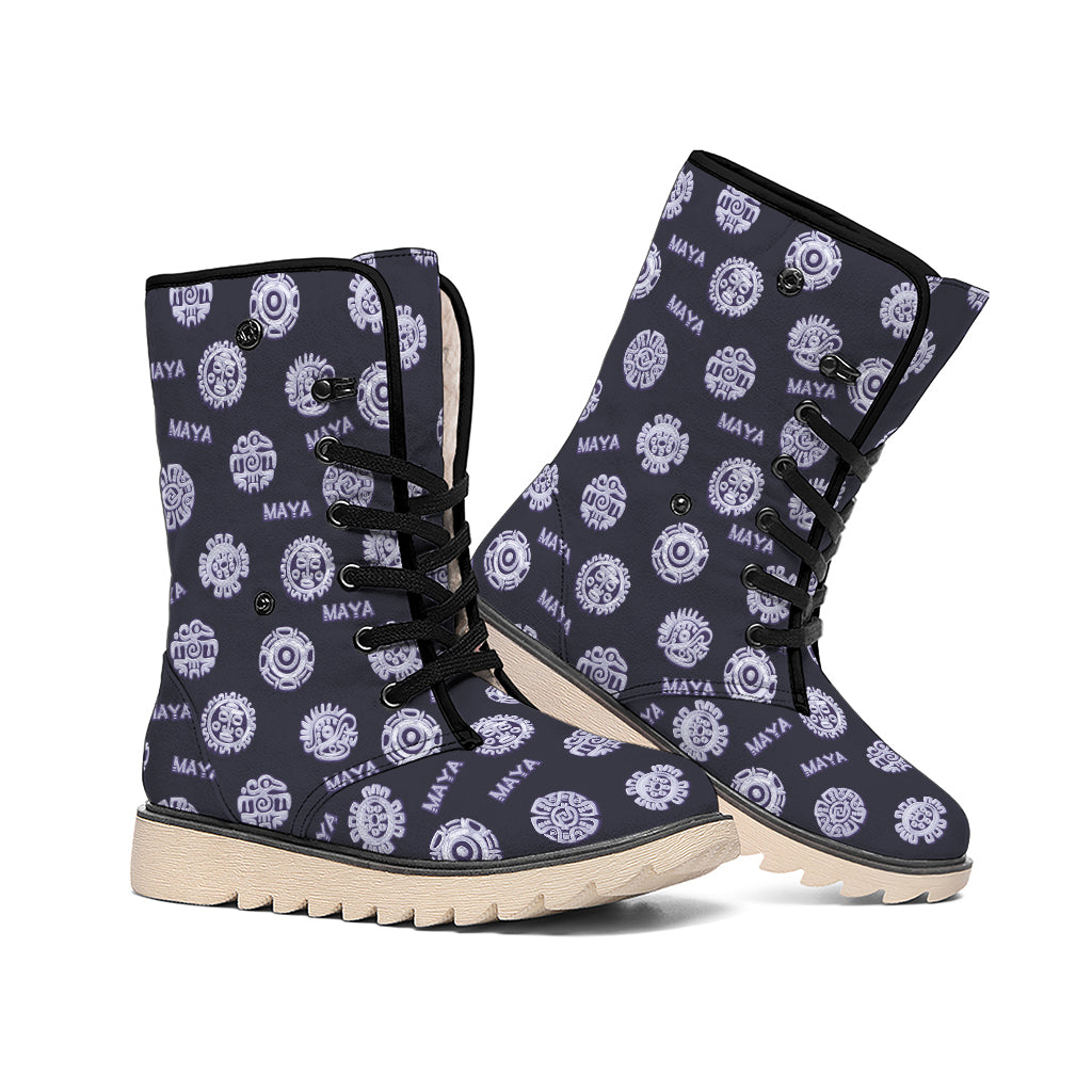 Maya Symbol Pattern Print Winter Boots