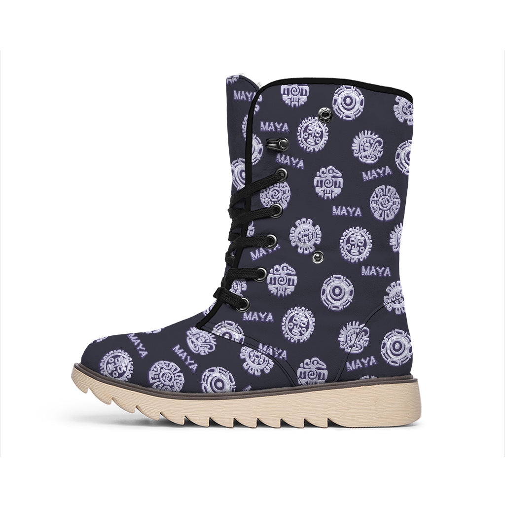 Maya Symbol Pattern Print Winter Boots