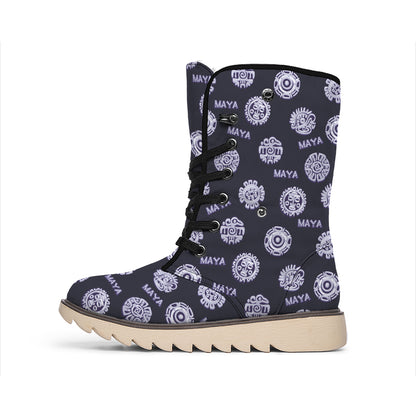 Maya Symbol Pattern Print Winter Boots