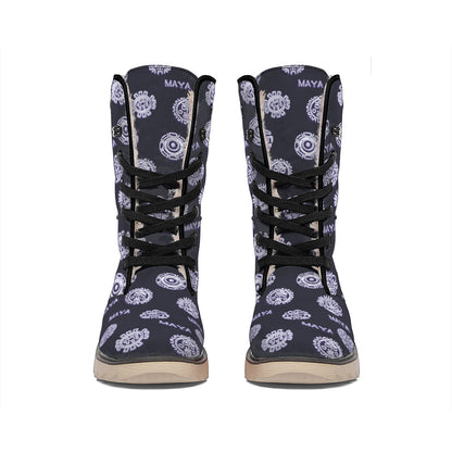 Maya Symbol Pattern Print Winter Boots