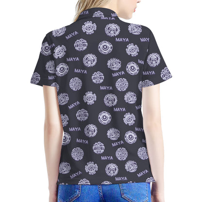 Maya Symbol Pattern Print Women's Polo Shirt