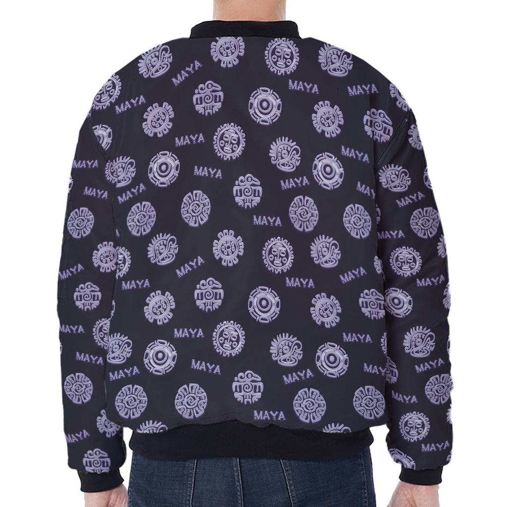 Maya Symbol Pattern Print Zip Sleeve Bomber Jacket