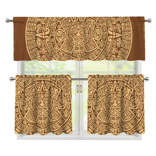 Mayan Calendar Print 3 Piece Kitchen Curtains