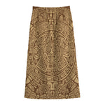 Mayan Calendar Print Cotton Front Slit Maxi Skirt
