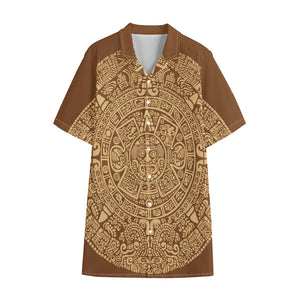 Mayan Calendar Print Cotton Hawaiian Shirt