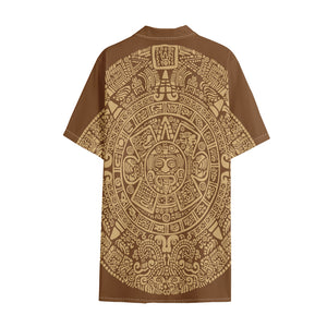 Mayan Calendar Print Cotton Hawaiian Shirt