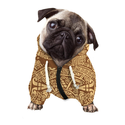 Mayan Calendar Print Dog Zip Up Hoodie