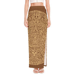Mayan Calendar Print High Slit Maxi Skirt