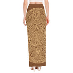 Mayan Calendar Print High Slit Maxi Skirt