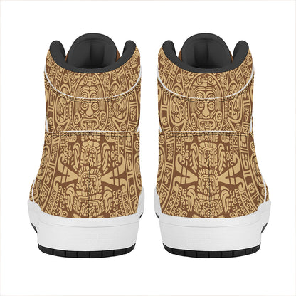 Mayan Calendar Print High Top Leather Sneakers