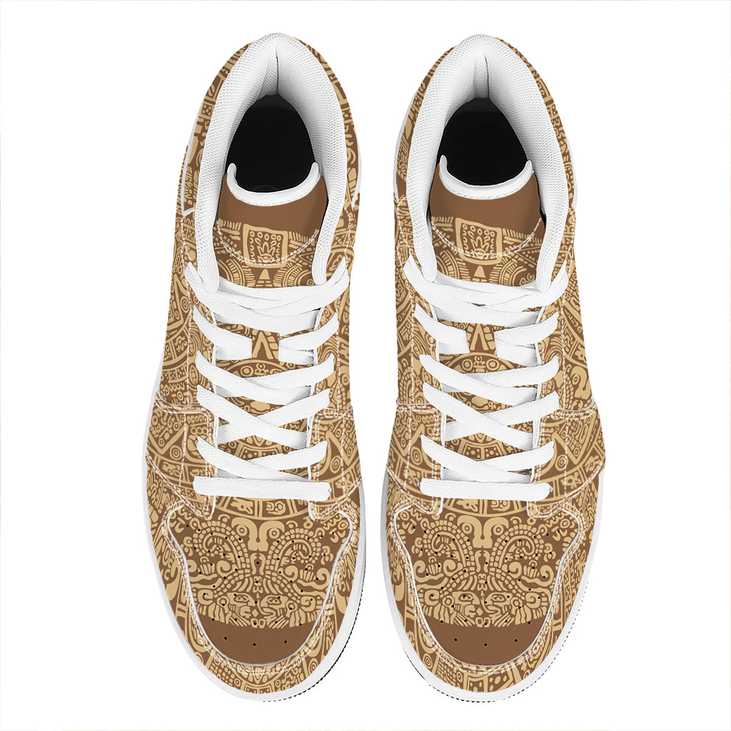 Mayan Calendar Print High Top Leather Sneakers