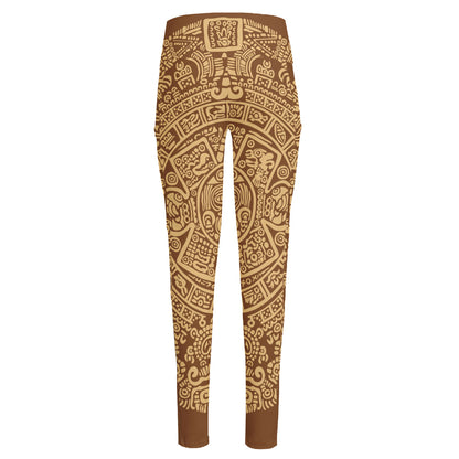 Mayan Calendar Print High-Waisted Pocket Leggings