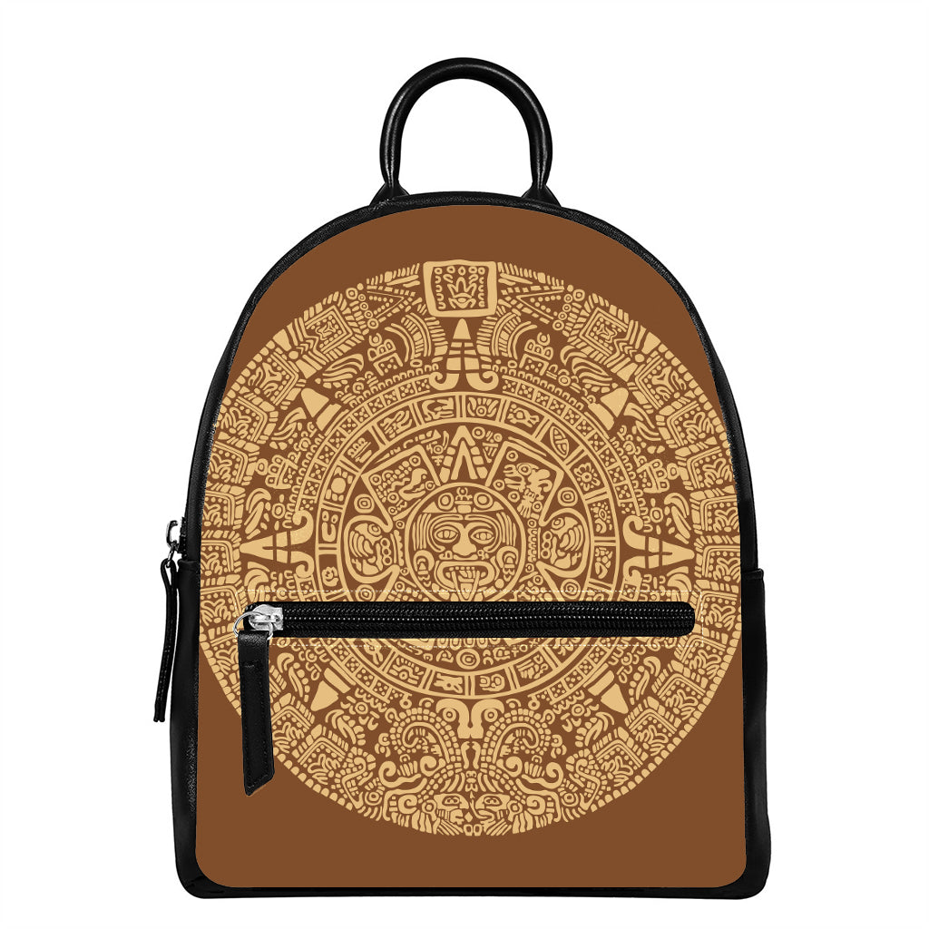 Mayan Calendar Print Leather Backpack