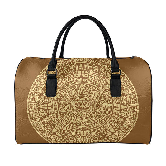 Mayan Calendar Print Leather Duffle Bag