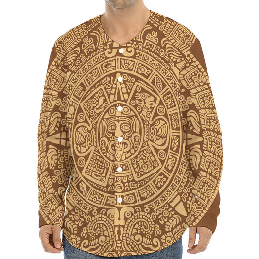 Mayan Calendar Print Long Sleeve Baseball Jersey