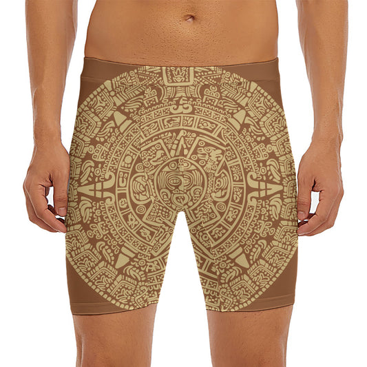 Mayan Calendar Print Men's Long Boxer Briefs