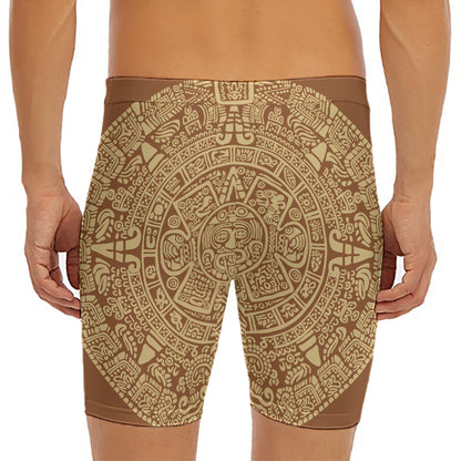 Mayan Calendar Print Men's Long Boxer Briefs