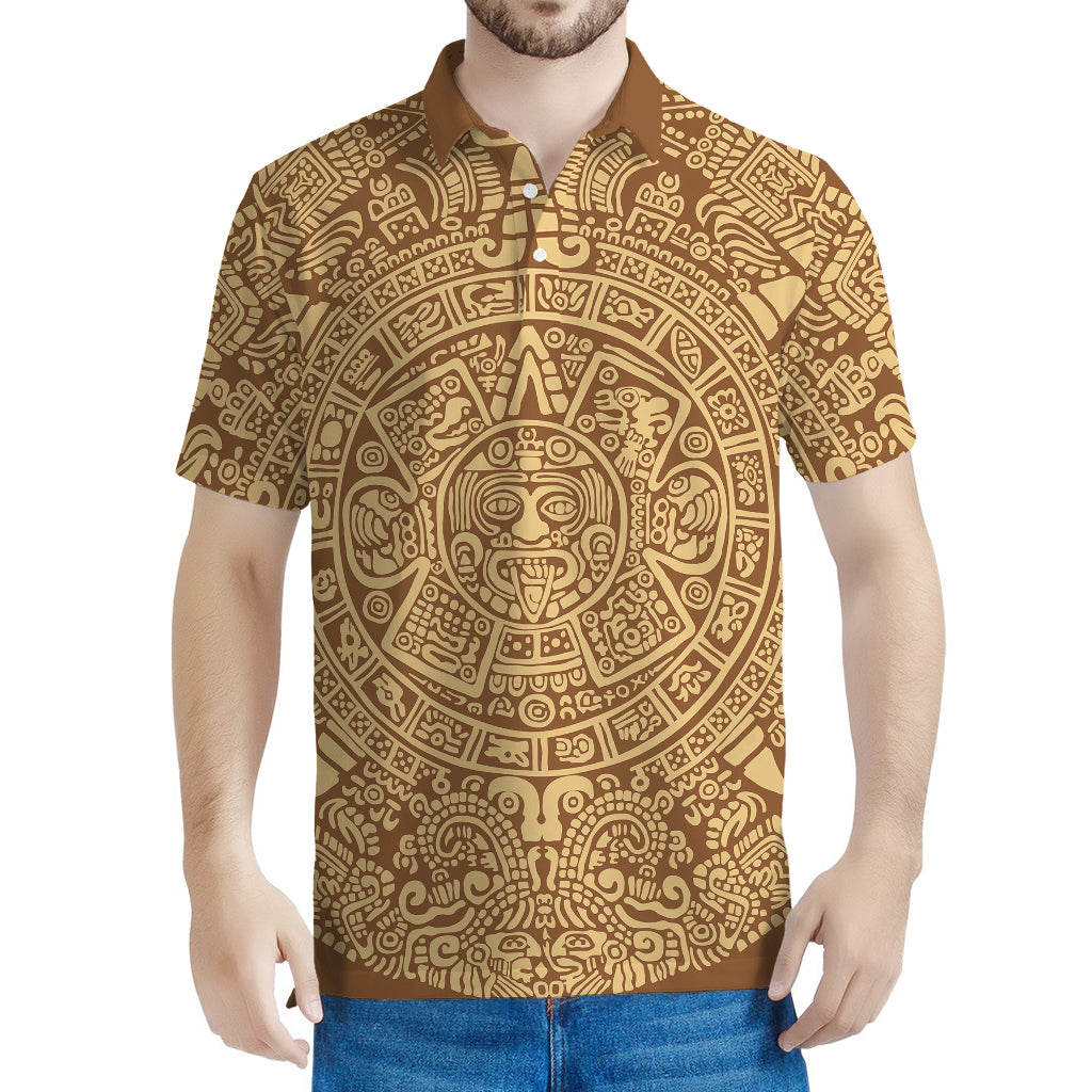 Mayan Calendar Print Men's Polo Shirt