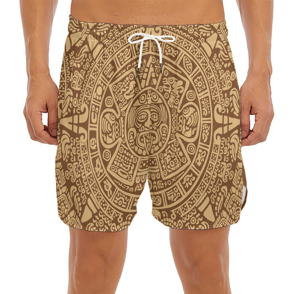 Mayan Calendar Print Men's Split Running Shorts