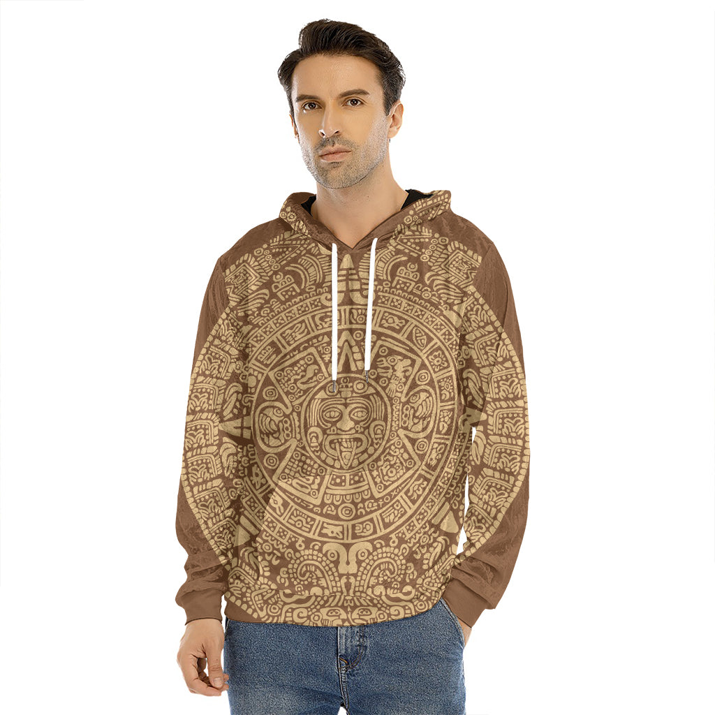 Mayan Calendar Print Men's Velvet Pullover Hoodie