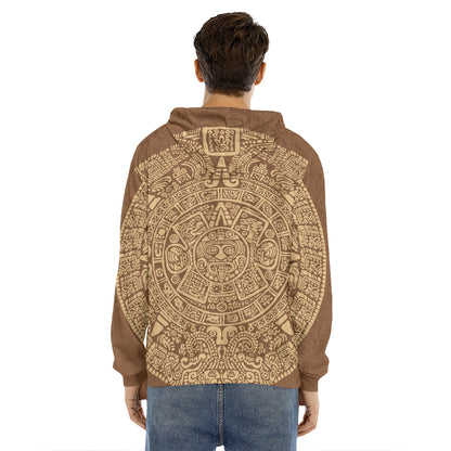 Mayan Calendar Print Men's Velvet Pullover Hoodie