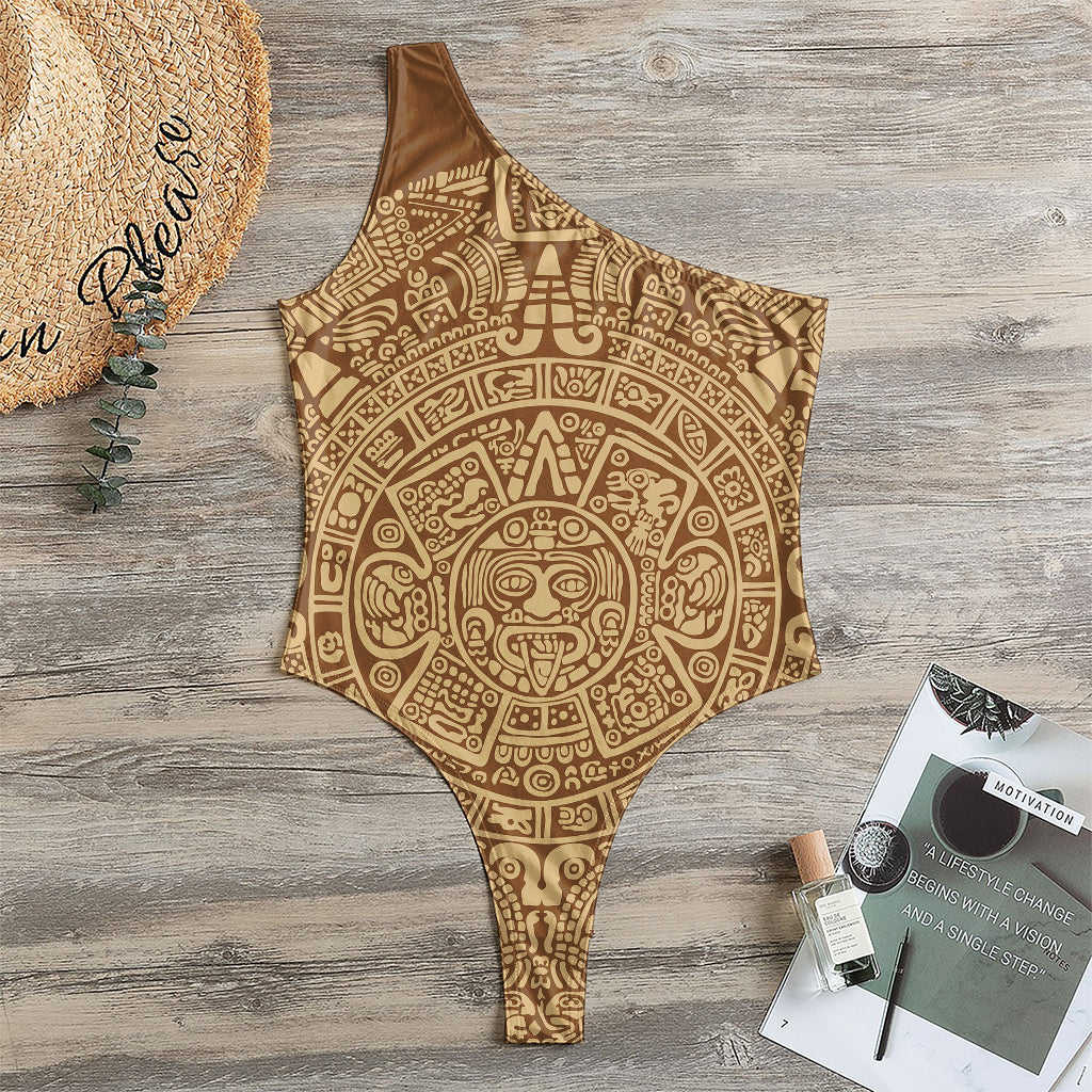 Mayan Calendar Print One Shoulder Bodysuit