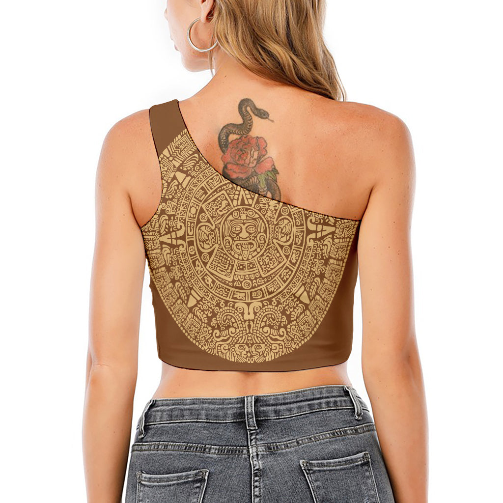 Mayan Calendar Print One Shoulder Crop Top