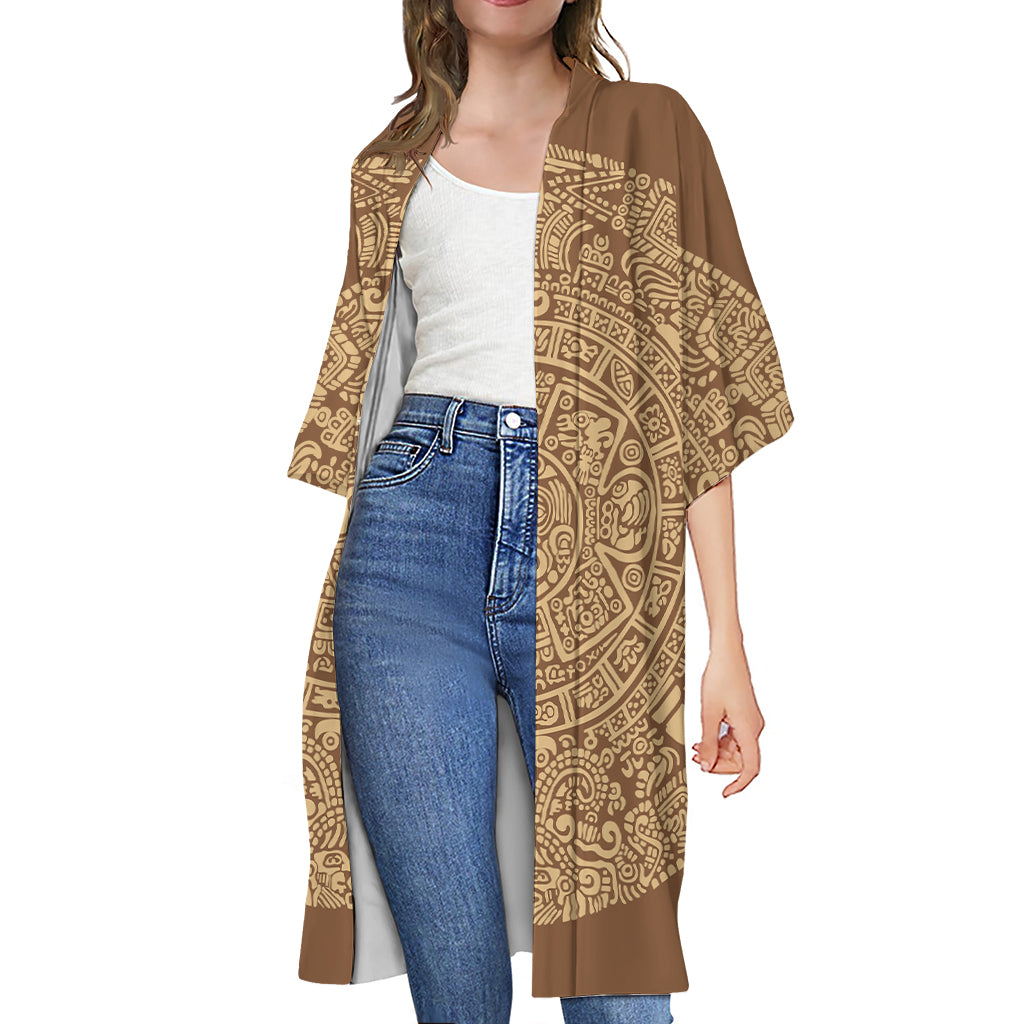 Mayan Calendar Print Open Front Beach Cover Up