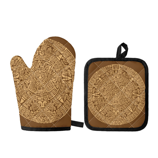 Mayan Calendar Print Oven Mitt And Pot Holder Set