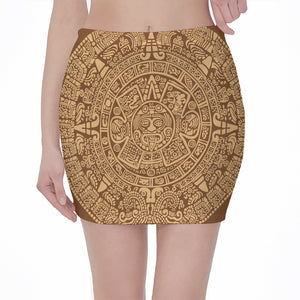 Mayan Calendar Print Pencil Mini Skirt