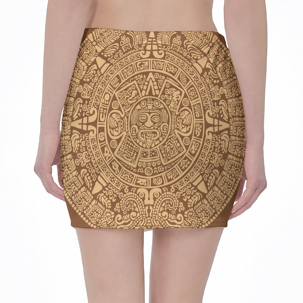 Mayan Calendar Print Pencil Mini Skirt