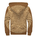 Mayan Calendar Print Sherpa Lined Zip Up Hoodie