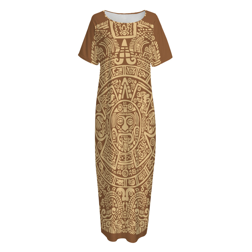 Mayan Calendar Print Short Sleeve Long Nightdress