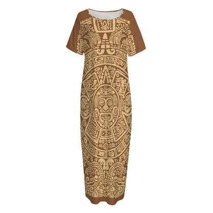 Mayan Calendar Print Short Sleeve Long Nightdress