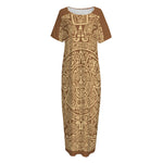 Mayan Calendar Print Short Sleeve Long Nightdress