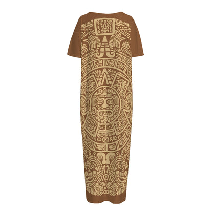 Mayan Calendar Print Short Sleeve Long Nightdress