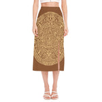 Mayan Calendar Print Side Slit Midi Skirt