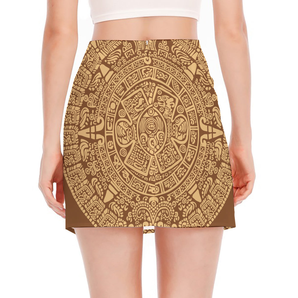 Mayan Calendar Print Side Slit Mini Skirt