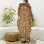 Mayan Calendar Print Silk V-Neck Kaftan Dress