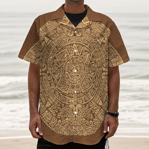 Mayan Calendar Print Textured Short Sleeve Shirt