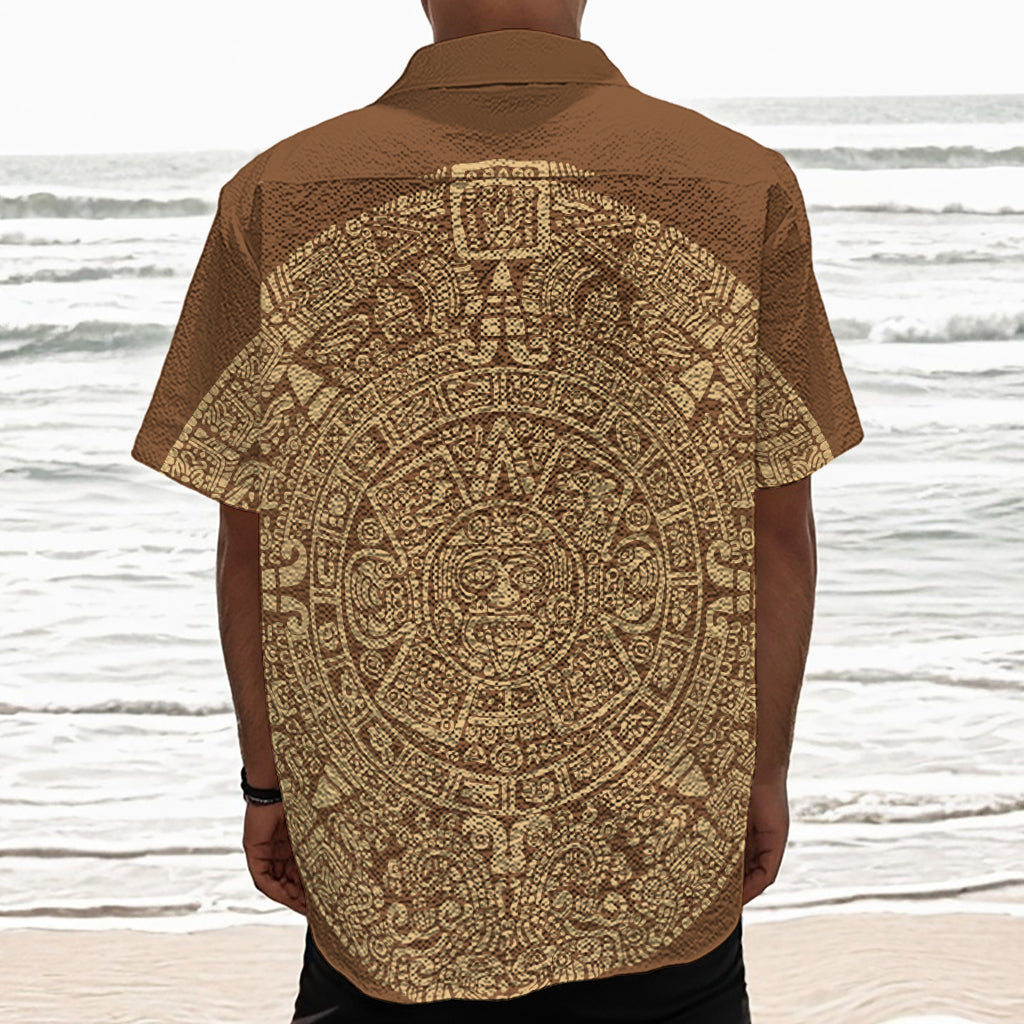 Mayan Calendar Print Textured Short Sleeve Shirt