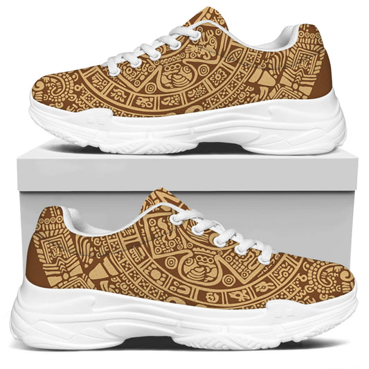 Mayan Calendar Print White Chunky Shoes