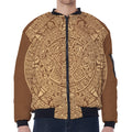 Mayan Calendar Print Zip Sleeve Bomber Jacket