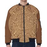 Mayan Calendar Print Zip Sleeve Bomber Jacket